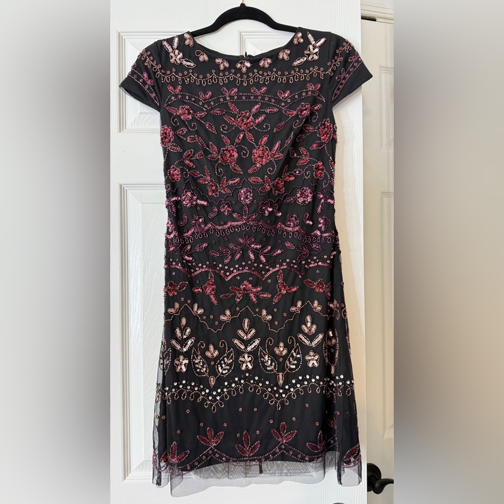 Adrianna Papell Black and Pink Strapless Sheath Dress